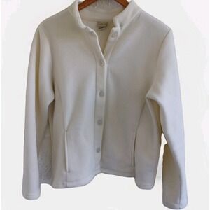 LL Bean Women Fleece Button-Up Jacket Off-White Size Large Polartec